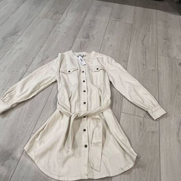 The Drop Ivory Utility Tie-Waist Loose-Fit Shirt Dress size s - Picture 1 of 7